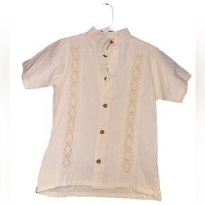 Somi Boys Embroidered Cream Short Sleeve Button-Up Shirt Size 8 Vintage Style